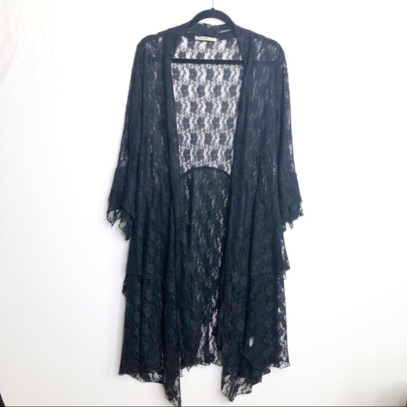 Origami Tops - Origami by Vivian black lace kimono duster